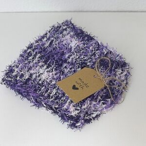 Purple and White HandKnit Bath Loofah-6 in by 12 in, Great Scrubbing/ Relaxing